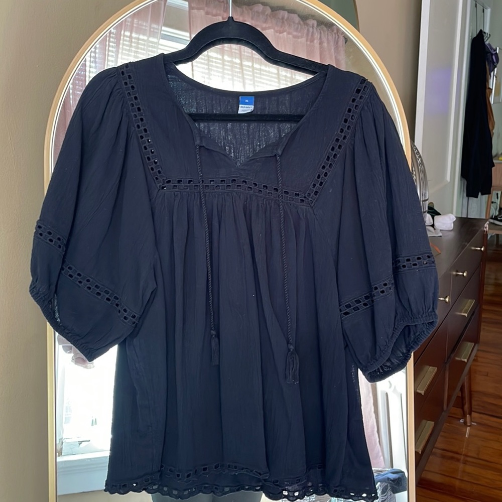 old navy black cottage core blouse